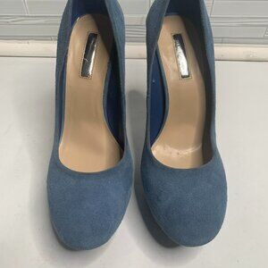 Halson Sky Blue Suede Platform Stiletto Heels W Silver Embellishment